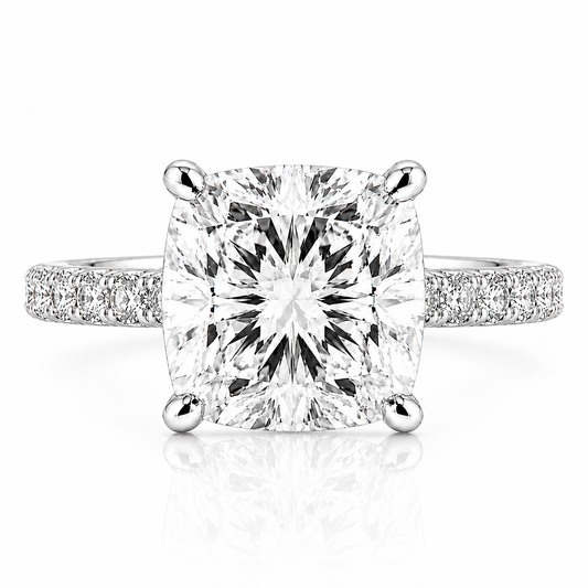 14k White Gold 3.50ct Lab Grown Square Cushion Invisible Halo Diamond Band Engagement Ring