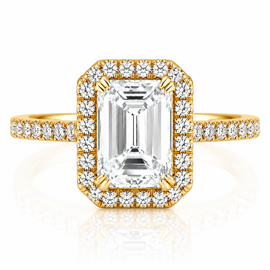 14k Yellow Gold 2.50ct Lab Grown Emerald Diamond Halo Engagement Ring