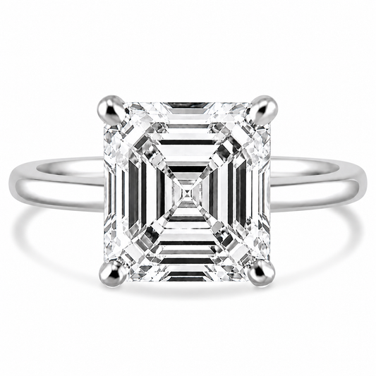 14k White Gold 4.00ct Lab Grown Asscher Diamond Solitaire Engagement Ring