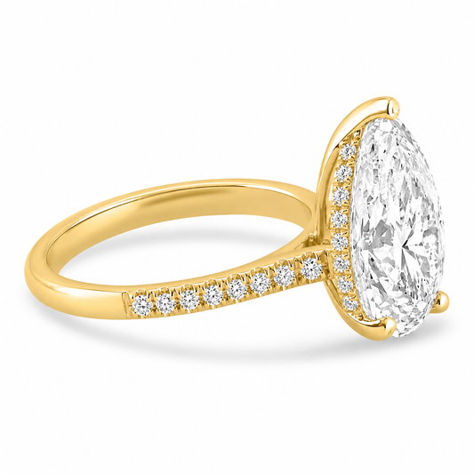 14k Yellow Gold 3.00ct Lab Grown Pear Diamond Invisible Halo Engagement Ring