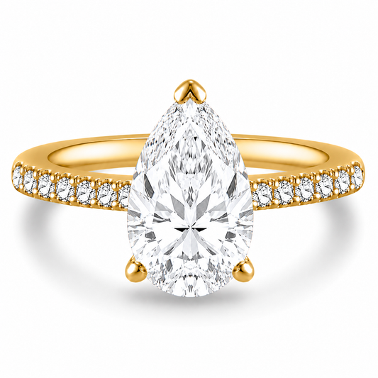 14k Yellow Gold 3.00ct Lab Grown Pear Diamond Invisible Halo Engagement Ring