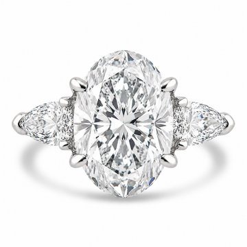 14k White Gold 4.50ctw Three Stone Lab Grown Oval & Pear Diamond Engagement Ring