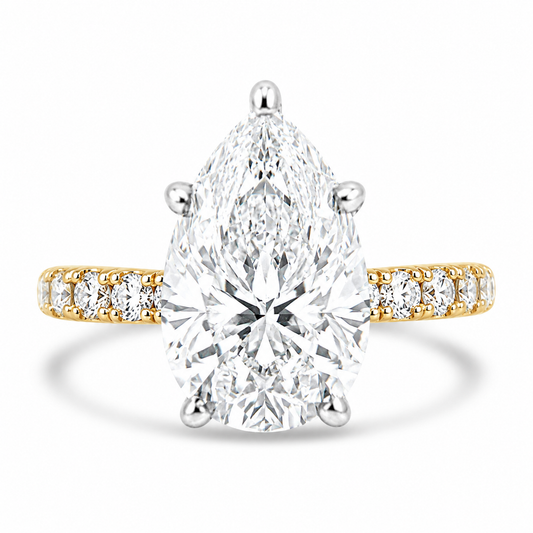 14k Yellow Gold 4.50ct Lab Grown Pear Diamond Band Engagement Ring