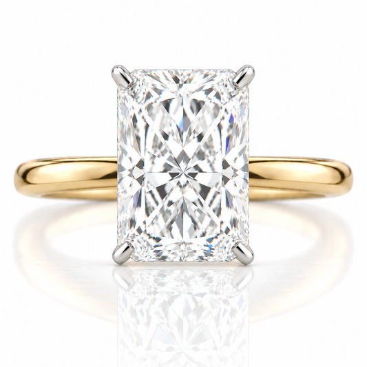 14k Yellow & White Gold Two Tone 4.00ct Lab Grown Elongated Radiant Diamond Solitaire Engagement Ring