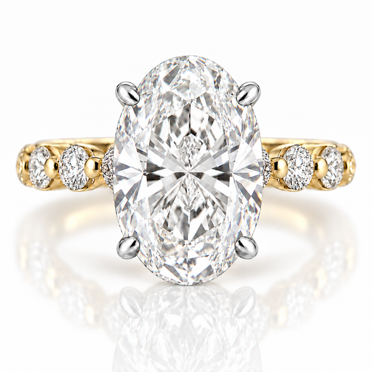 14k Yellow & White Gold Two Tone 3.70ct Lab Grown Oval Diamond Hidden Halo Engagement Ring