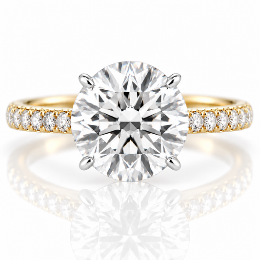 14k Yellow & White Gold Two Tone 2.80ct Lab Grown Round Diamond Hidden Halo Engagement Ring