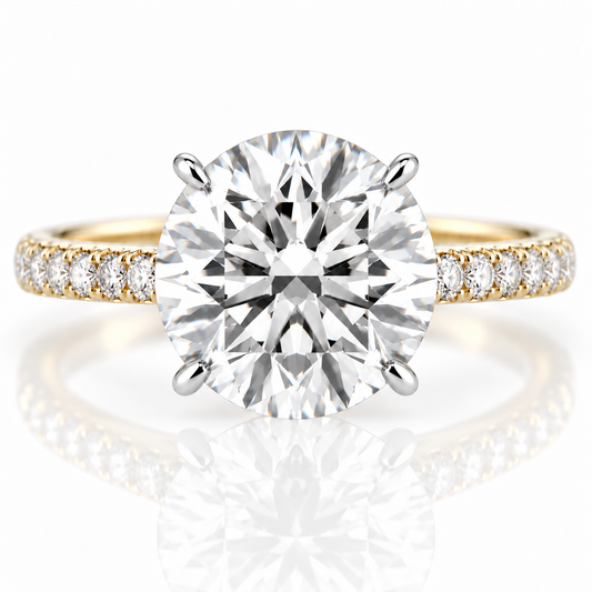 14k Yellow & White Gold Two Tone 3.30ct Lab Grown Round Diamond Hidden Halo Engagement Ring
