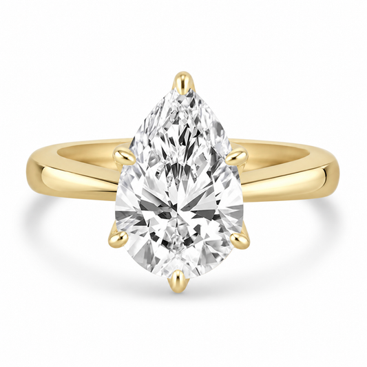 14k Yellow Gold 2.50ct Lab Grown Pear Diamond Solitaire Engagement Ring