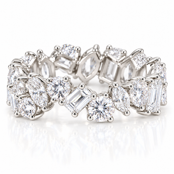14k White Gold Lab Grown Multi Shape Asymmetrical Swirl Diamond Eternity Band 5.50ctw