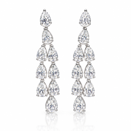 14k White Gold Lab Grown Pear Diamond Dangling Earrings 4.50ctw
