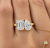 14k Yellow Gold 5.50ctw Lab Grown Emerald & Pear Diamond Toi Et Moi Engagement Ring