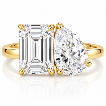 14k Yellow Gold 5.50ctw Lab Grown Emerald & Pear Diamond Toi Et Moi Engagement Ring