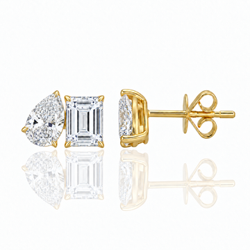 14k Yellow Gold Lab Grown Toi Et Moi Diamond Stud Earrings 2.00ctw