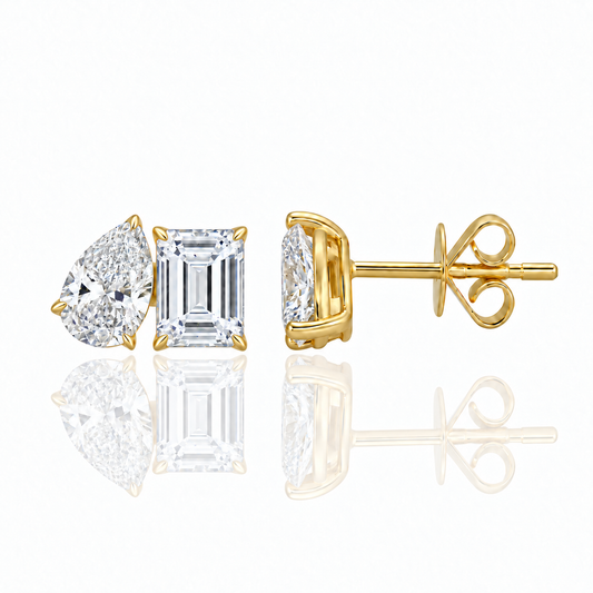 14k Yellow Gold Lab Grown Toi Et Moi Diamond Stud Earrings 2.00ctw