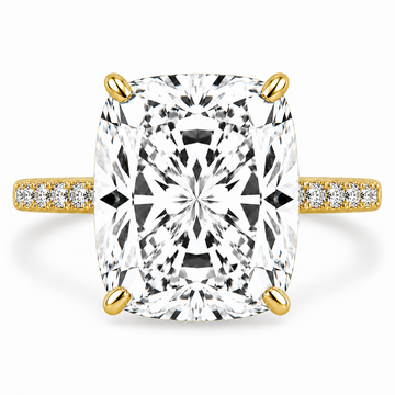 14k Yellow Gold 5.00ct Lab Grown Elongated Cushion Diamond Band Engagement Ring