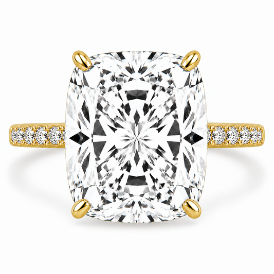 14k Yellow Gold 5.00ct Lab Grown Elongated Cushion Diamond Band Engagement Ring