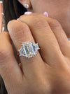 14k White Gold 3.70ctw Three Stone Lab Grown Emerald & Trapezoid Diamond Engagement Ring
