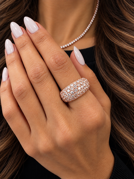 14k Rose Gold Wide Diamond Dome Ring 2.50ctw