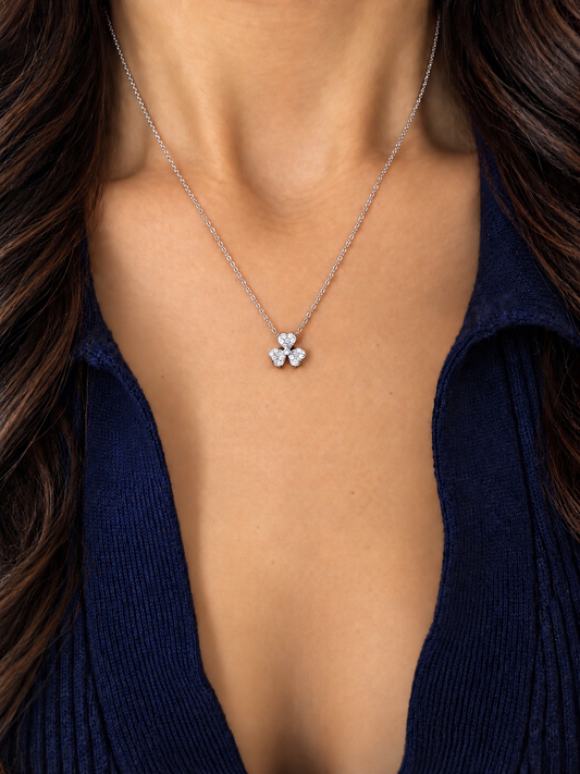 14k White Gold Clover Flower Diamond Necklace