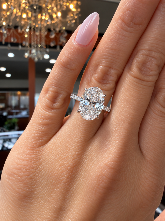 14k White Gold 2.70ct Lab Grown Oval Diamond Hidden Halo Engagement Ring
