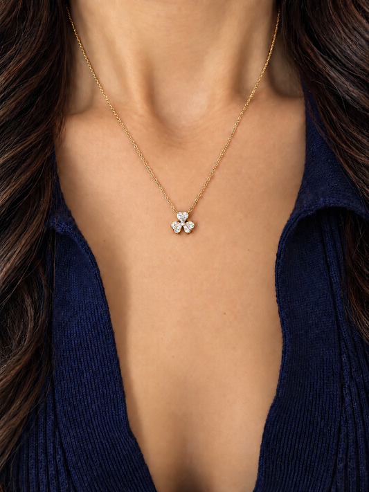 14k Yellow Gold Clover Flower Diamond Necklace