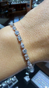 14k White Gold Lab Grown Multi Shape Emerald & Oval & Round Diamond Tennis Bracelet 7.00ctw