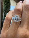 14k White Gold 3.70ctw Three Stone Lab Grown Emerald & Trapezoid Diamond Engagement Ring