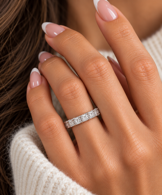 14k White Gold Lab Grown Asscher Diamond Eternity Band 3.50ctw