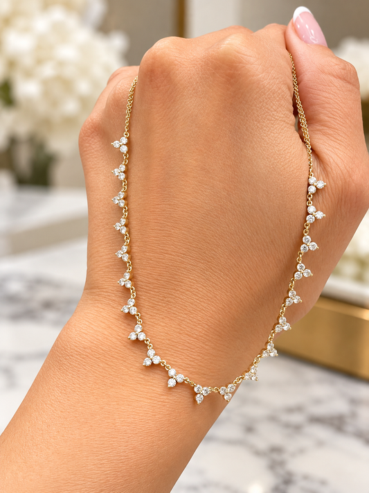 14k Yellow Gold Trio Diamond Tennis Chain Necklace 2.45ctw