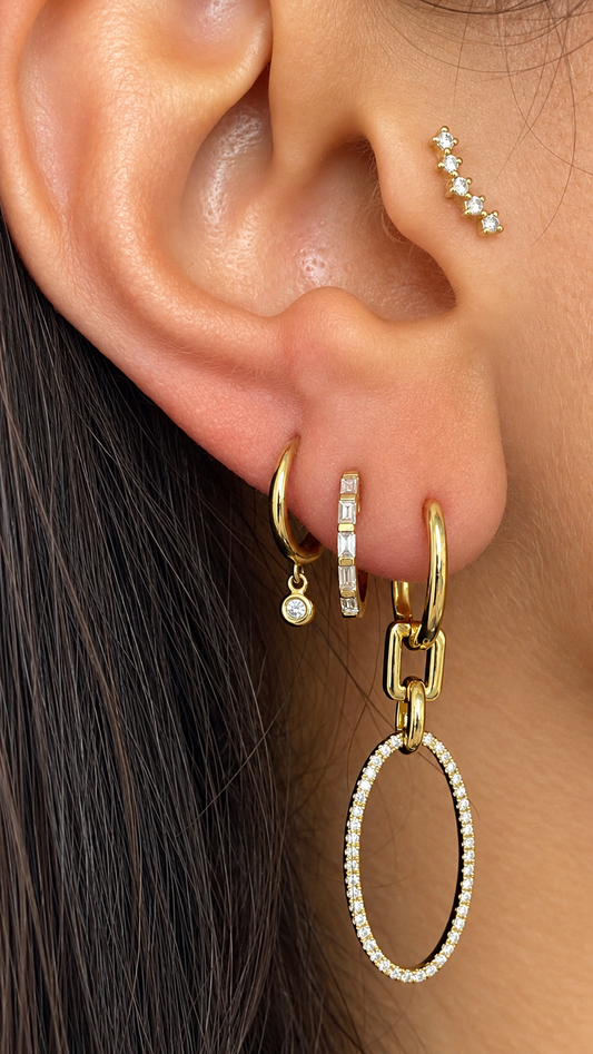 14k Yellow Gold Dangling Bezel Diamond Huggie Earrings 10mm