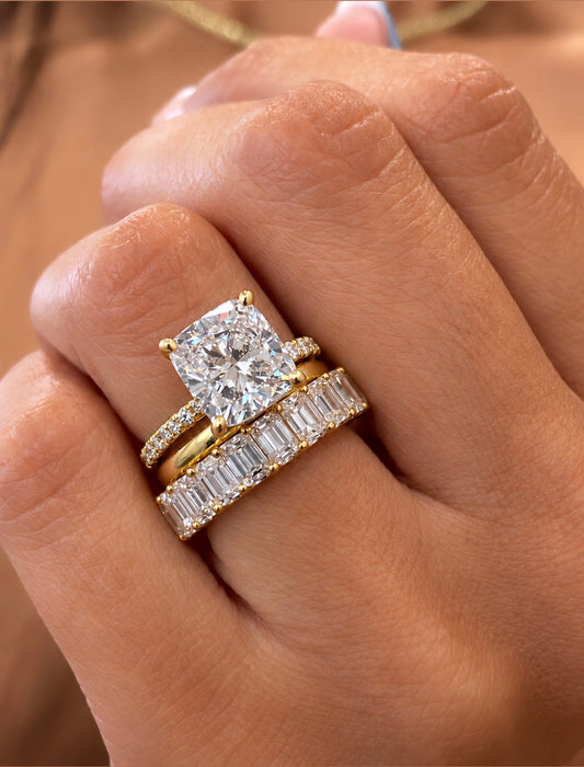 18k Yellow Gold 2.50ct Lab Grown Square Cushion Diamond Hidden Halo Engagement Ring
