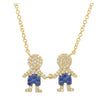14k Yellow Gold Boy & Boy Kids Silhouette Sapphire Diamond Necklace .30ctw