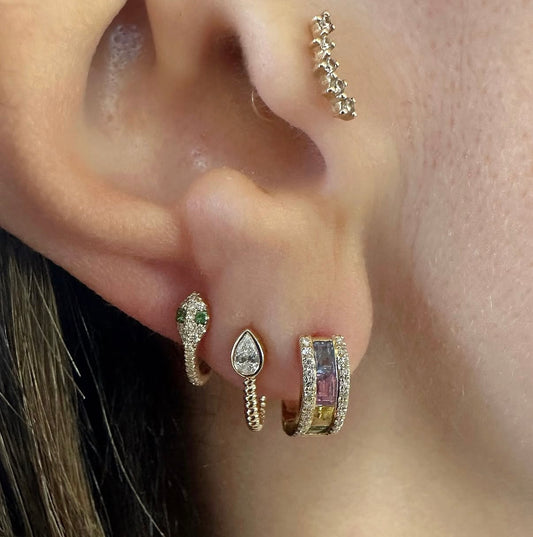 14k Yellow Gold Pear Bezel Omega Wrap Stud Earrings .20ctw