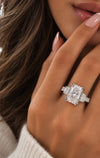 14k White Gold 4.00ctw Three Stone Lab Grown Elongated Radiant & Trapezoid Diamond Band Engagement Ring