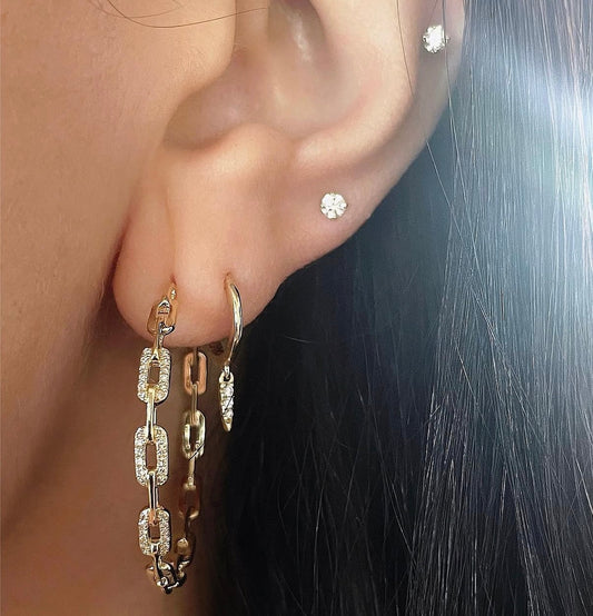 14k Yellow Gold Spike Diamond Huggie Earrings