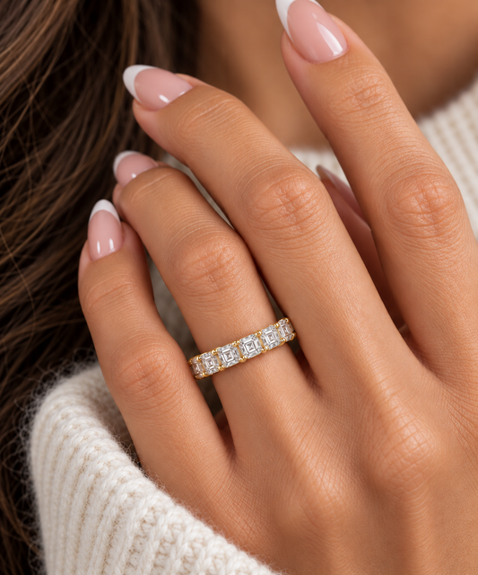 14k Yellow Gold Lab Grown Asscher Diamond Eternity Band 3.50ctw
