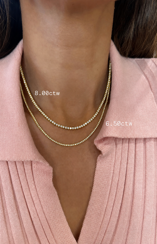 14k Yellow Gold Lab Grown Diamond Classic Tennis Necklace 6.50ctw