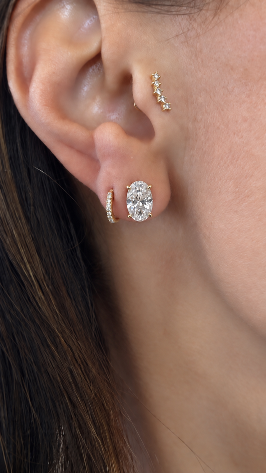 14k Yellow Gold Lab Grown Oval Diamond Stud Earrings 3.00ctw