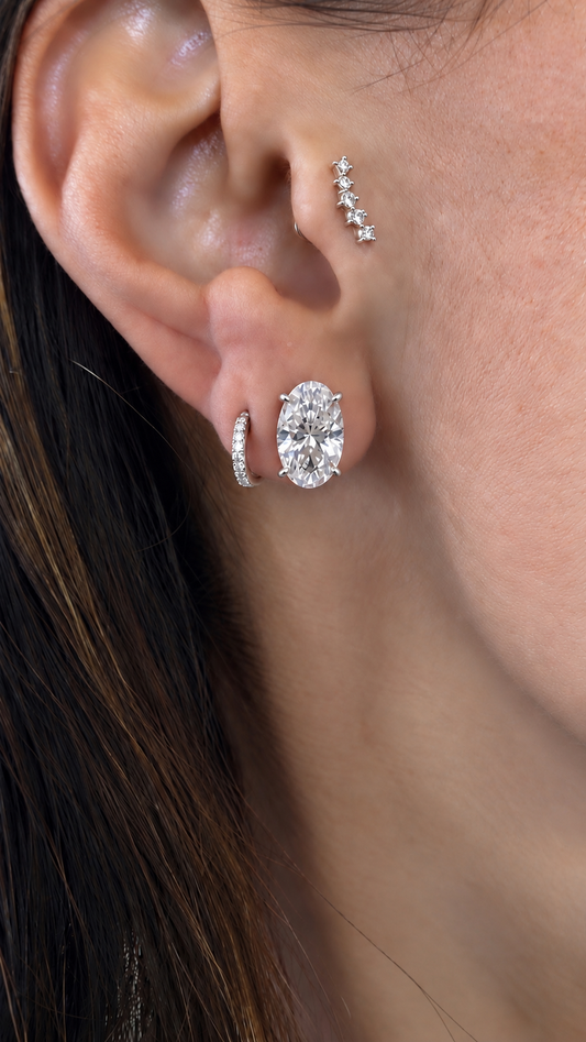 14k White Gold Lab Grown Oval Diamond Stud Earrings 5.00ctw