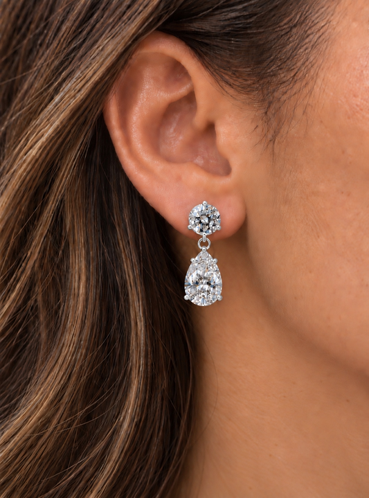 14k White Gold Lab Grown Round & Pear Multi Shape Diamond Earrings 3.00ctw