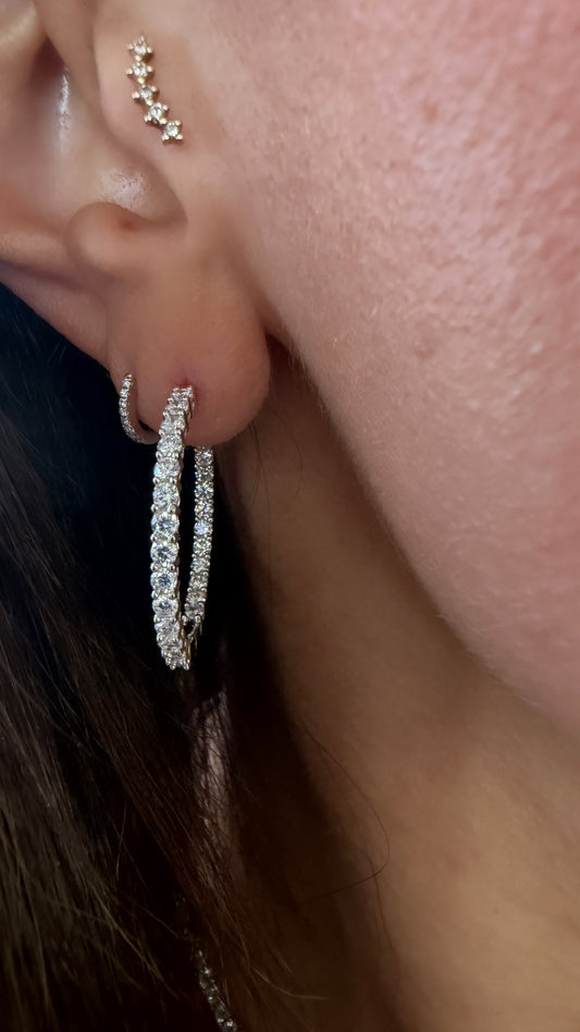 14k White Gold Lab Diamond Inside Out Round Hoop Earrings 2.00ctw
