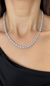 14k White Gold Lab Grown Emerald & Oval Diamond Tennis Necklace 18.00ctw