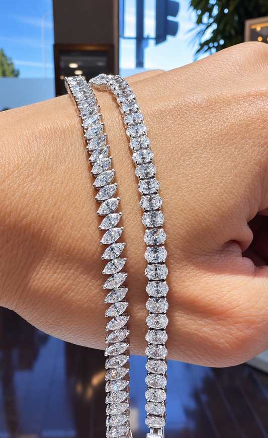 14k White Gold Lab Grown Marquise Diamond Slanted Tennis Bracelet 7.25ctw