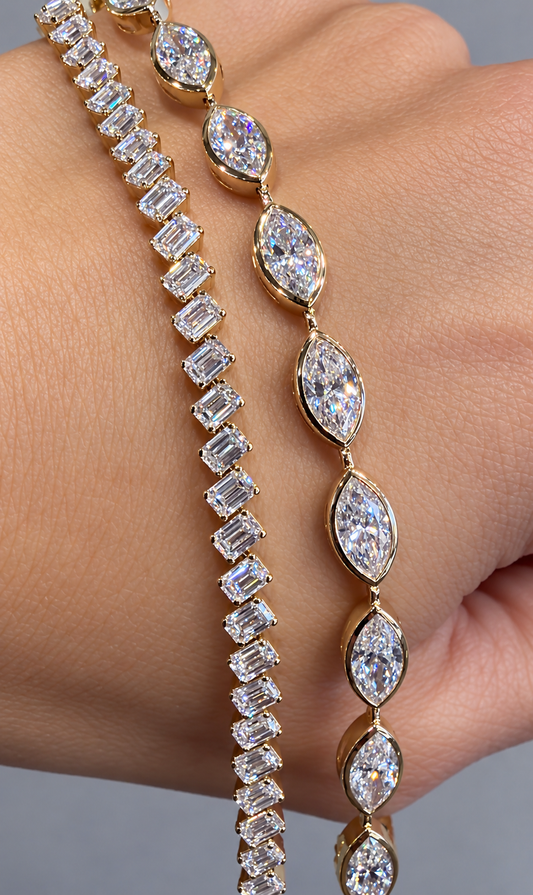 14k Yellow Gold Lab Grown Emerald Diamond Slanted Tennis Bracelet 10.00ctw