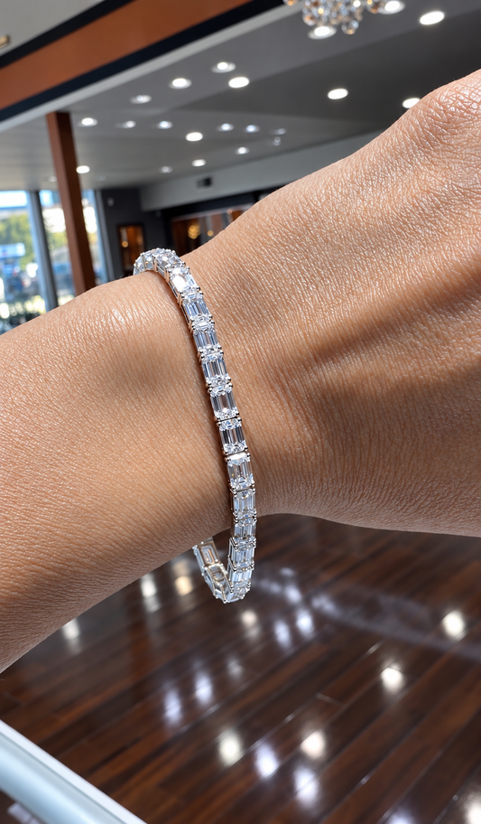 14k White Gold Lab Grown Emerald Diamond East West Tennis Bracelet 15.00ctw