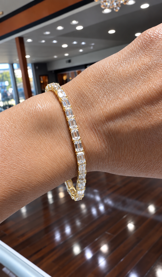 14k Yellow Gold Lab Grown Emerald Diamond East West Tennis Bracelet 15.00ctw