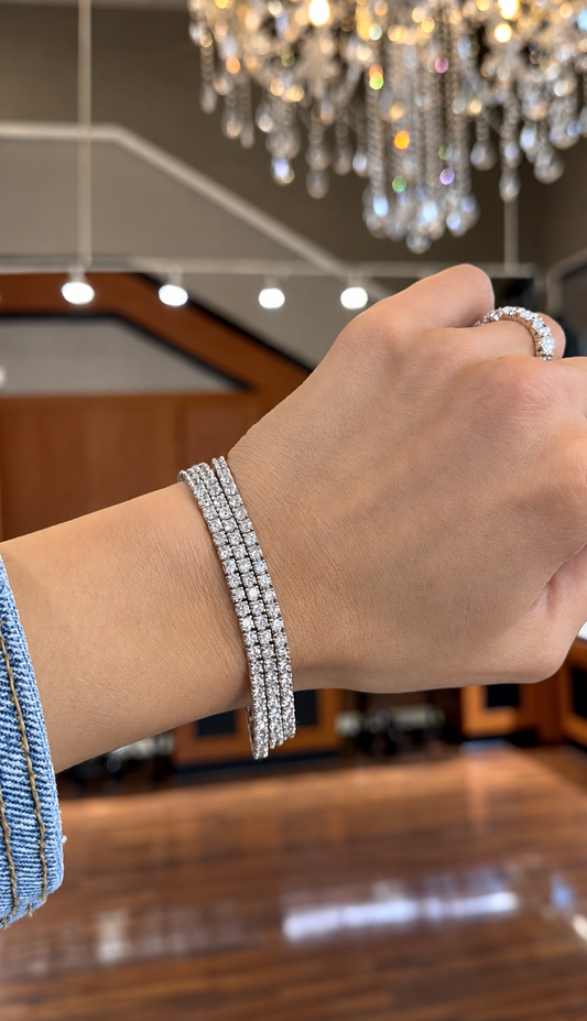 14k White Gold Three Row Lab Grown Round Diamond Classic Tennis Bracelet 14.50ctw
