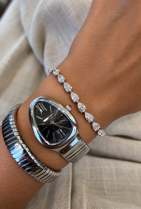14k White Gold Lab Grown Pear Diamond Tennis Bracelet 10.00ctw