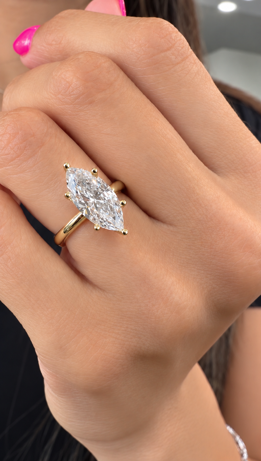 14k Yellow Gold 2.50ct Lab Grown Marquise Diamond Solitaire Engagement Ring