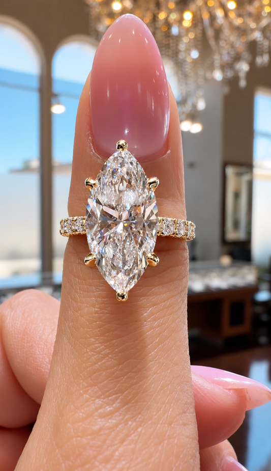 14k Yellow Gold 3.50ct Lab Grown Marquise Diamond Band Engagement Ring